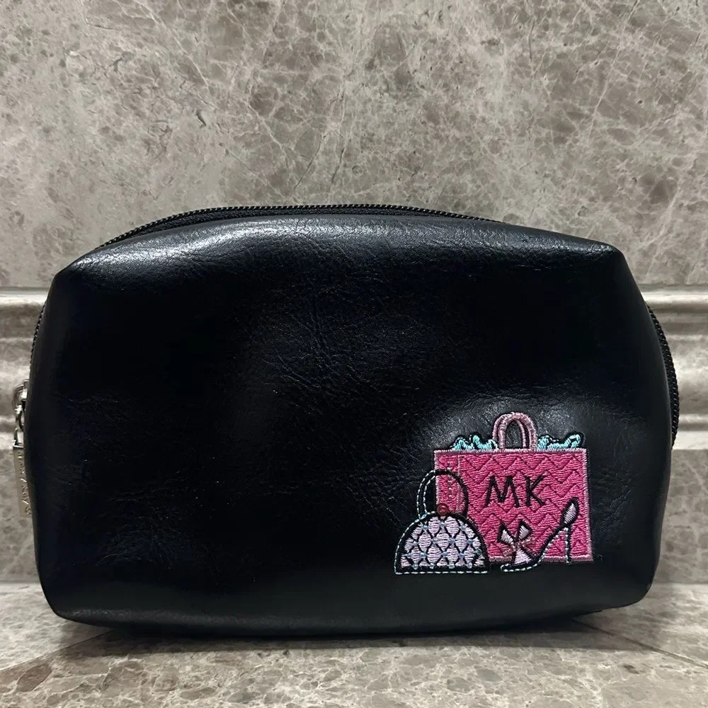 Mary Kay MK Logo Girlfriend Cosmetic Bag Travel Pouch Vintage Black Faux Leather